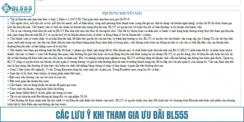 Các lưu ý khi tham gia ưu đãi BL555